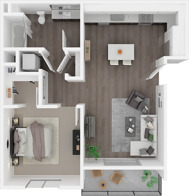 Floor plan for 1 bed, 1 bath, 750 sqft